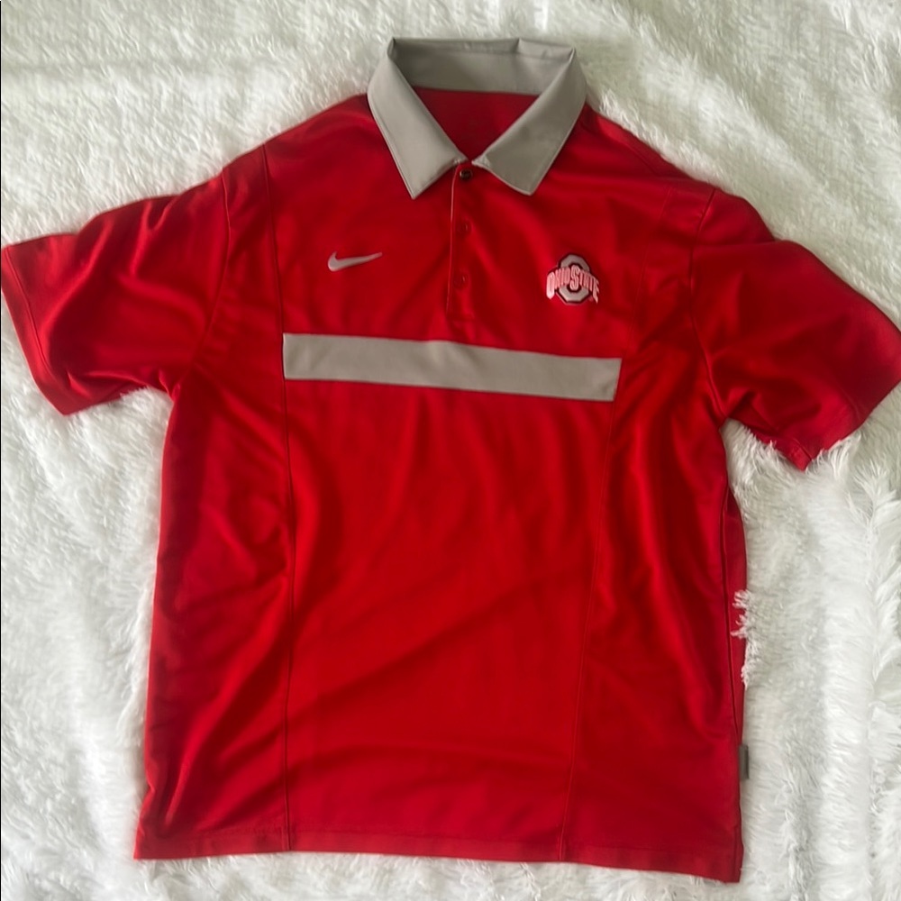 Mens Large THE Ohio State University Red & Gray Dri-fit golf/football polo shirt